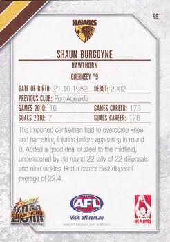 2011 Select AFL Champions #99 Shaun Burgoyne Back